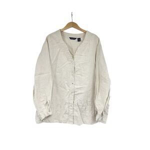 Ecologie Biege Tan Embroidered Button Up Shirt 100% Linen Beach Womens 3XL